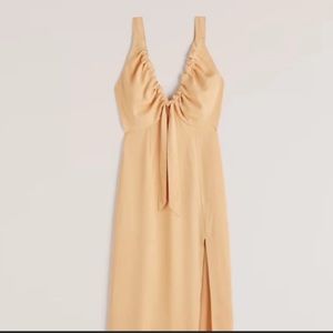 Abercrombie & Fitch Cinched Neck Midi Slip in Yellow